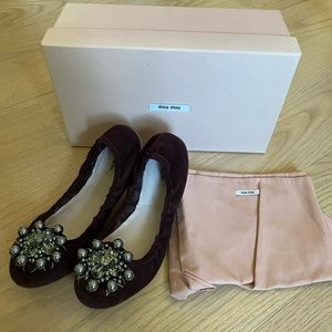 Miu Miu suede flats in Bordeaux color with jewels (Size 38)